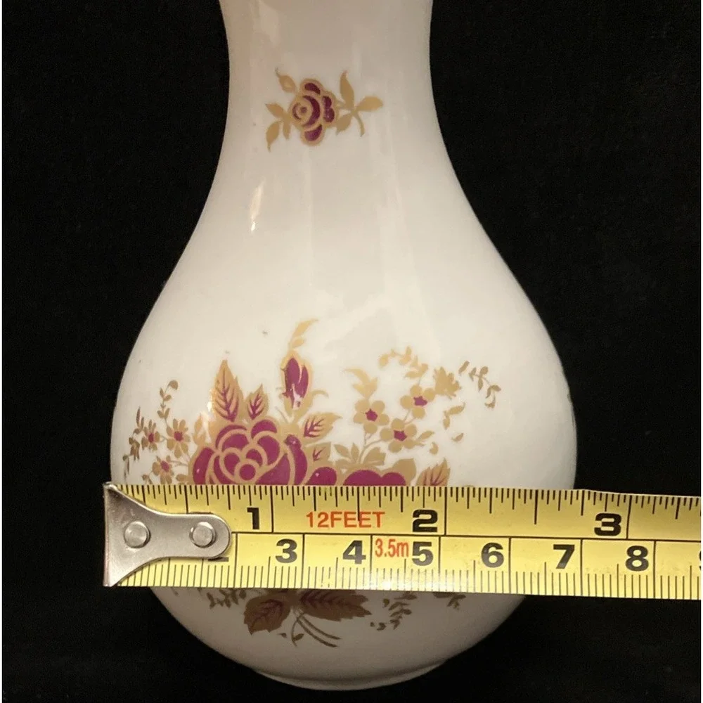 Osborne China 24k Gold Trim Hand Painted Vintage Vase Burgundy Red Yellow Floral